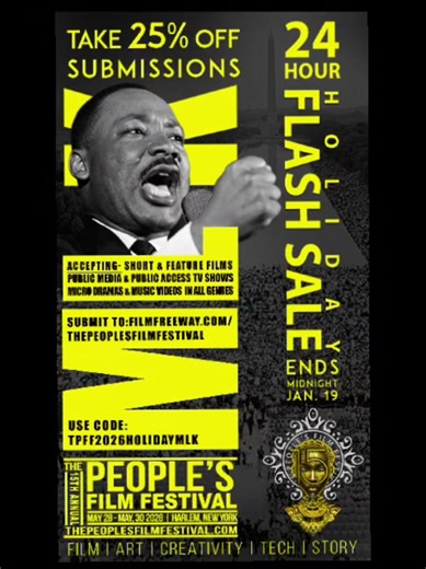 CATCH THE 24 HR HOLIDAY FLASH SALE AND TAKE 25% OFF ALL SUBMISSIONS! Submit your short films, feature films, vertical film / micro dramas, music videos, public media & public access television in all genres. Go to www.filmfreeway.com/thepeoplesfilmfestival. WHO ARE YOU???... Your voice matters. Your story belongs here. #fyp #THEPEOPLESFILMFESTIVAL #nyc #indiefilm #filmmaker