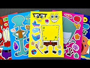[Paper DIY] SpongeBob Sticker Book Decorating 🐙 Patrick, Sandy & Squidward | ASMR Unboxing