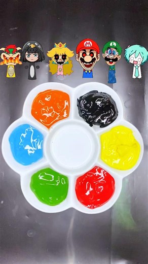 Colour Mixing Battle Super Mario & Gugu Gaga Penguin Horror Side #satisfying#colourmixing #colors