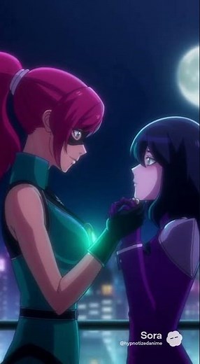 The super hero hypnotized the super villain be by her side