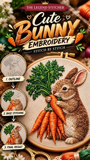 This Bunny Is Made of THREAD 🐰🥕🧵 | Embroidery Process | The Legend Stitcher #Shorts