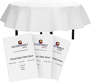 Exquisite White Vinyl Tablecloths - 70 in. Round - Pack of 3 Round Tablecloth with Flannel Backing - Plastic, Reusable & Waterproof