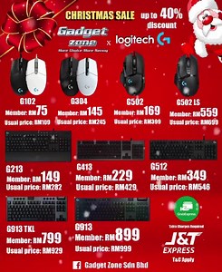 Gadget Zone x Logitech G x Christmas Sale Promotion valid for walk in and also delivery services: J&T Express / Grab Delivery / Lalamove. Extra charges will apply to delivery services. Great deals up to *40%* OFF. Promotion Period: 21/11/2021 - 1/1/2022 | Gadget Zone Sdn Bhd - 755004-M