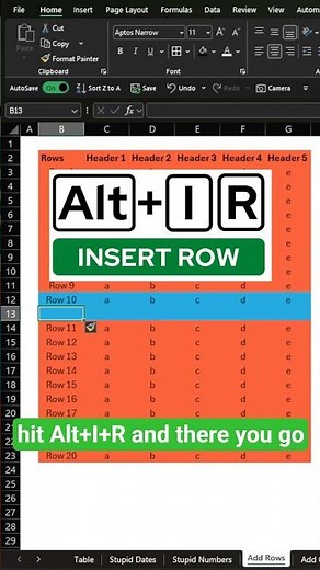 Excel Quick Tips - Keyboard Shortcuts - How to insert row #excel #shorts