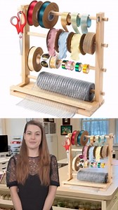 Ribbon Storage Organizer Rack - Wooden Ribbon Spool Holder for Craft Mesh Ribbon Wreath Bow Washi Tape Arts & Crafts Supplies, Ribbon Rack for Craft Room, Florist Arts Wrapping Craft Gift