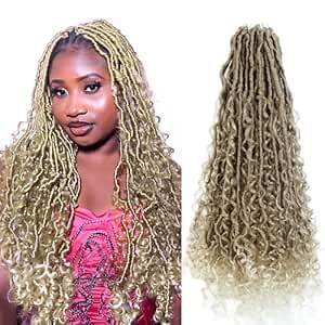 BOHO BABE Goddess Faux Locs with Curly Ends 24 Inch Pre-looped Boho Style Soft Distressed Locs with Curls (6 Packs, 27/613)