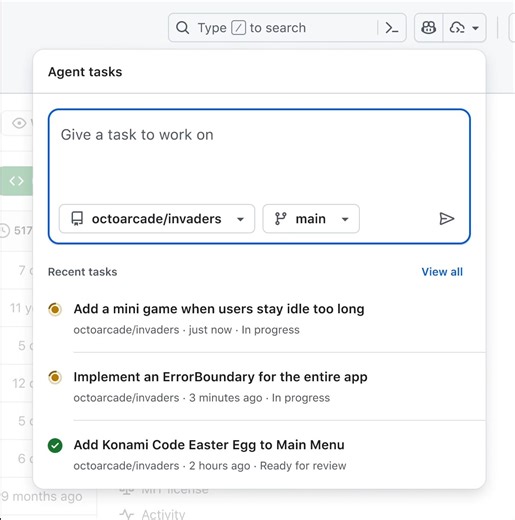 You can now delegate tasks to GitHub Copilot coding agent from any page on GitHub 🤖 Open the new Agents panel in one click, write a simple prompt, then hit Enter. GitHub Copilot works in the background, and opens a PR for your review. No interruptions to your workflow required. ✅ https://github.blog/news-insights/product-news/agents-panel-launch-copilot-coding-agent-tasks-anywhere-on-github/ | GitHub
