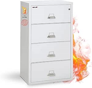 Amazon.com: FireKing Fireproof Lateral File Cabinet (4 Drawers, Impact Resistant, Water Resistant), 31" x 22" D, Arctic White, Made in USA : Office Products