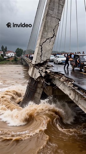 Mythic depths | Shocking moment 😱🌊 — a suspension bridge collapses under raging floodwaters, sending cars and people plunging into the torrent below…... | Instagram