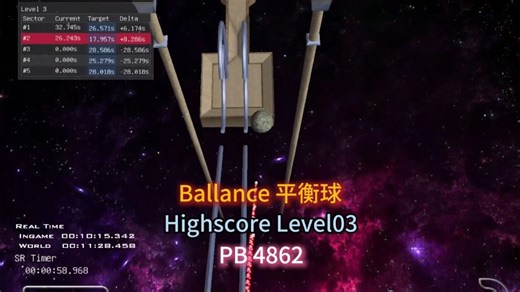【宝刀已老】【世界第二】Ballance 第3关 Highscore 超级新PB 4862（2:18.760）