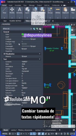 🚀 Como cambiar el tamaño de varios textos en CAD | Tips AutoCAD Suscribete para más contenido! https://www.youtube.com/c/depuntoylinea #arquitectura #arquitecto #ingenieria #ingenieriacivil #modelado3d #revittutorial #TUTORIAL #TIPS #autocadtips #architecture #architect #autocadtutorial #cad | De Punto y Línea