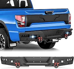 for TITAN Pickup Truck Rear Step Bumper Compatible with 2016-2024 Nissan Titan with 2 x 18W LED Lights, Sensor Holes, License Plate Holes, License Plate Lights, Trailer Plug Hole & D-rings
