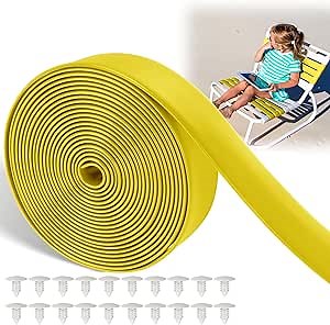 LukLoy 2" Wide 20ft Long Vinyl Straps for Patio Chairs Repair DIY + 20 Rivets, Replacement Straps for Lawn Chairs Patio Garden Balcony Outdoor Lounge Dining Furniture Repair, Yellow