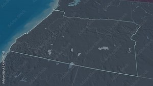 Oregon, state with its capital, zoomed and extruded on the administrative map of United States in the conformal Stereographic projection. Animation 3D