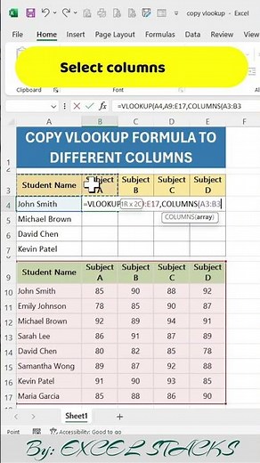 Copy vlookup formula to other columns dynamically: #excel #shorts #exceltips #trending #vlookup