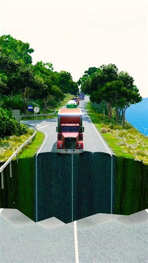 Log Truck, Flatbed Truck, Oil Tanker Truck, Dump Truck vs Massive Pit - BeamNG.Drive.#europe #usa
