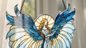 Guardian Angel Suncatcher Spiritual Religious Ornament Acrylic Stained Glass Effect Window Hanging Art Garden Decor Valentines Day Decoration Gifts for Girlfriend Wife Women Teacher