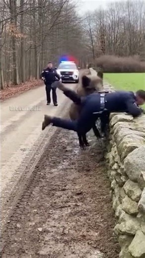 Wild Boar Attacks Police Officer!