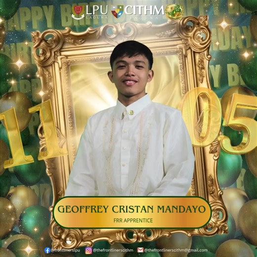 𝐀 𝐃𝐚𝐲 𝐅𝐮𝐥𝐥 𝐨𝐟 𝐒𝐦𝐢𝐥𝐞𝐬 𝐚𝐧𝐝 𝐂𝐞𝐥𝐞𝐛𝐫𝐚𝐭𝐢𝐨𝐧 🎉💛 Happy Birthday to 𝐌𝐫. 𝐆𝐞𝐨𝐟𝐟𝐫𝐞𝐲 𝐌𝐚𝐧𝐝𝐚𝐲𝐨, our FRR Apprentice, who never fails to make everyone smile with his good energy and lighthearted spirit! 🌟 Your positivity brings joy to every event and reminds us that service shines brightest when done with a happy heart. 💚 From 𝐓𝐡𝐞 𝐅𝐫𝐨𝐧𝐭𝐥𝐢𝐧𝐞𝐫𝐬, we wish you more laughter, blessings, and reasons to smile. Have an amazing birthday, 𝐌𝐫. 𝐆𝐞𝐨𝐟𝐟𝐫𝐞�