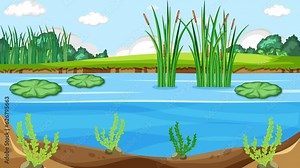 Lily Pads in Pond Scene Cartoon Motion Graphics Loop