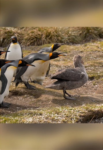 Giant Petrel Observed by King Penguins in South Georgia