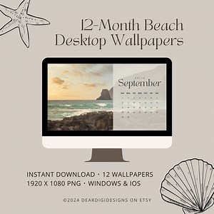 12-month Beach Desktop Wallpaper With Calendar, Beautiful Nature Background Screensaver, Mac Windows PC, Island Mountain Sea Ocean Wave - Etsy
