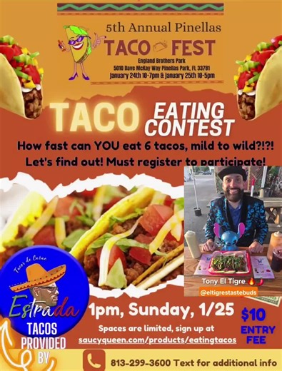 Who wants to challenge me this Sunday? @Tasty Tampa Bay #pinellastacofest @Tarpon Springs Eats @SaucyQueen @GoLive Tampa Bay #tacos #eltigrestastebuds🔥🌶️ #tacoeatingcontest
