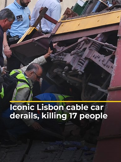 Lisbon’s iconic yellow and white Gloria line cable car has crashed, killing 17 people. Witnesses say the funicular was speeding out of control when it jumped the tracks just metres from its destination. #news