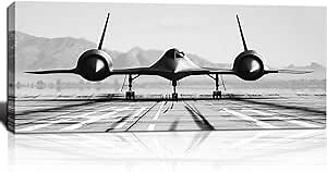 KLVOS Black and White Wall Art Large Airplane Aircraft Picture Print on Canvas for Boy Room Home Office Decoration Vintage Plane Framed Artwork Stretched Framed Ready to Hang 20x48inch
