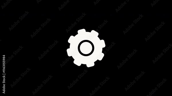 Animation vector icons of gear. Isolated white gear mechanism and cogwheel on black background. Progress or construction concept. Gear wheel UI vector icons.
