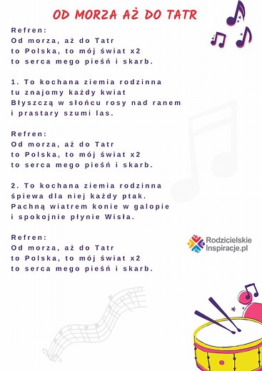 Od morza aż do Tatr tekst piosenki do druku