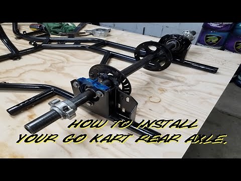 HOW TO INSTALL A GO KART REAR AXLE * REPAIR - REPLACE BEARING HUBS, BRAKES, SPROCKET GO KART BUILD