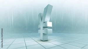 Camera Rotation Around the 3D Japanese Yen Symbol In a Futuristic Financial Environment