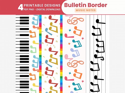 Music Notes Bulletin Board Border Printable Music Border Trims Music Classroom Borders Musical Notes Border Strips Music Key Bulletin Border - Etsy