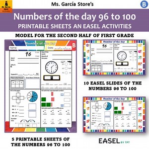 Numbers of the day math worksheets numbers 96 to 100 Model B