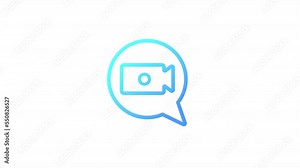 Animated video call gradient icon. Camera in speech bubble. Online conference tool. Seamless loop HD video with alpha channel on transparent background. Outline motion graphic animation