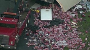 Crash spills precious cargo: Beer