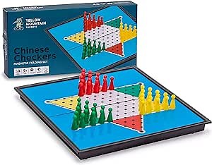 Yellow Mountain Imports Magnetic Chinese Checkers Halma Travel Set, 9.8 Inches - Folding, Portable Board Game Set