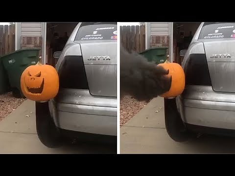 Pumpkin Attached to Modified Car Exhaust