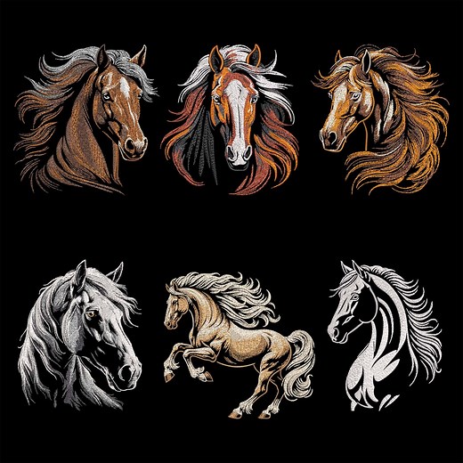 Realistic Horses Embroidery Designs Collection - Fill Stitch Noble Horse Art for Dark Fabric, Graceful Mane, Equestrian Lover DIY Gift Files - Etsy