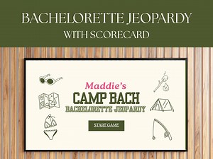 Camp Bach Jeopardy Game Template, Camp Bachelorette Jeopardy Trivia Game Editable Canva, Green Camping Bachelorette Trivia Game - Etsy