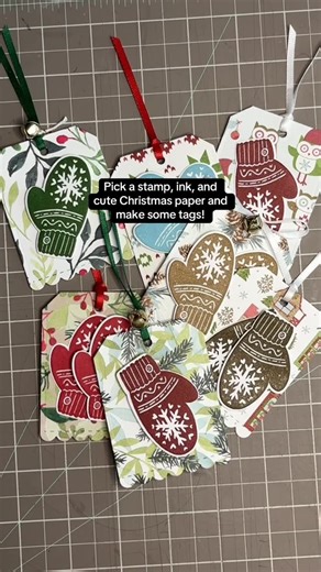 Amanda Jane | Craftee on Instagram: "If you have stamps, paper, and ink, then make some Christmas tags! If you don’t have these supplies, you can still make pretty tags. I’ll be sharing tags leading up to Christmas. This set is called “Celebrate with Tags” and by Stampin’ Up. #papercrafting #diygifttags #christmascrafts #craftwithme #stamping"