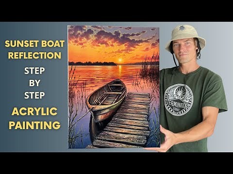 Sunset Boat Reflection | STEP by STEP Acrylic Painting Tutorial