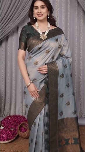Grey & Green Kanjivaram Saree 💚✨ Elegant Dual Tone Look!
