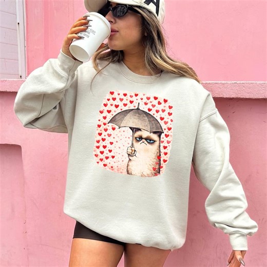 Grumpy Cat Valentine's Day Sweatshirt, Funny Cat Lover Gift - Etsy
