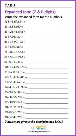 📋 Expanded Form (7&8 Digits) (Write the expanded form) | Maths Worksheet with Answers 🧑🏻‍🏫 | Class 5