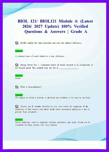 BIOL 121 BIOL121 MODULE 4 LATEST 2026 2027 UPDATE 100 VERIFIED QUESTIONS AND ANSWERS GRADE A video