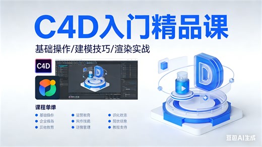 C4D自学教程！这可能是B站最用心的C4D零基础教程，耗时千余小时诚意制作。系统讲解建模动画渲染三大核心，附配套工程文件，助你稳稳入门3D世界！