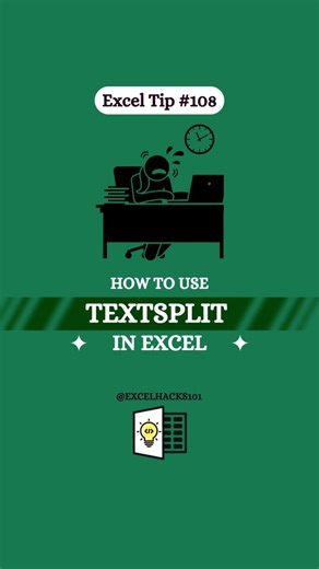 Excelhacks101 | Daily Excel Tips on Instagram: "TEXTSPLIT in Excel‼️ Formula - TEXTSPLIT (B3,",") Save for later so you don't forget ✨ #exceltips #data #exceltricks #excel #excelhacks"
