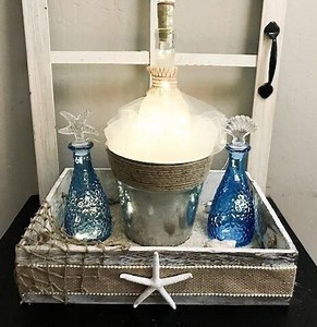 Beach Wedding Table Centerpiece: Lighted Bottles, Seashells & Starfish - Etsy